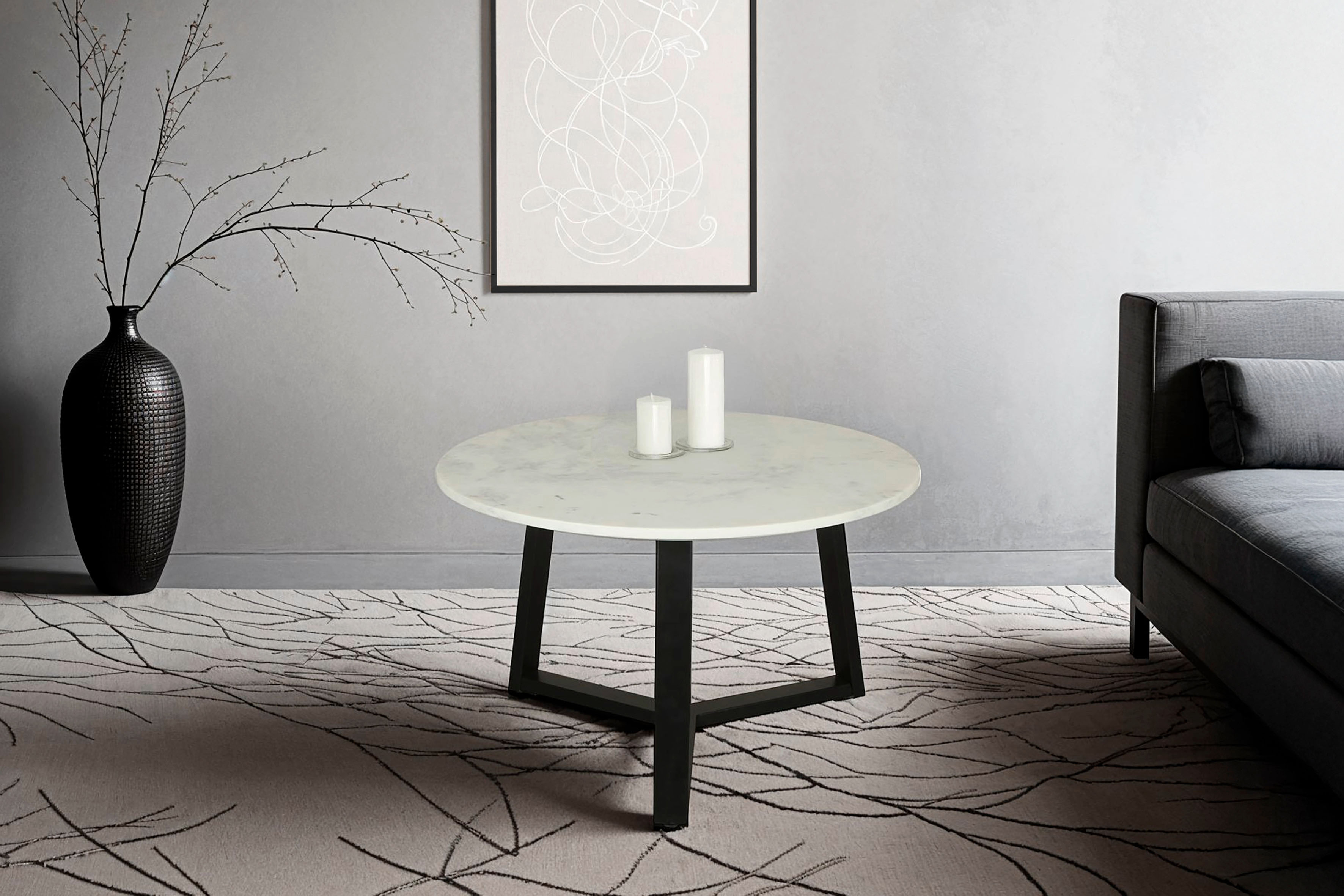 Couchtisch BYLIVING "Cross", weiss (weiß, schwarz, weiß), H:46cm, Tische, Couchtisch weiß, schwarz, weiß B/H/T: 46cm, Marmor weiss