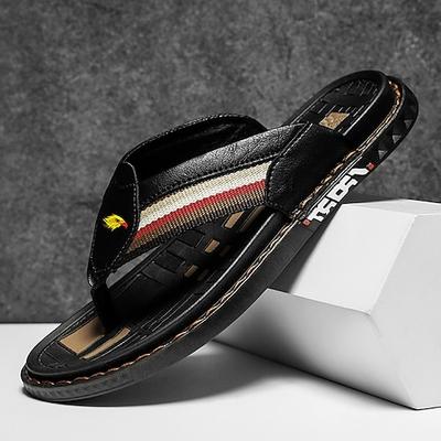 Herren Hausschuhe Flip-Flops Spaltleder Atmungsaktiv Komfortabel Rutschfest Halbschuhe Schwarz Khaki Beige