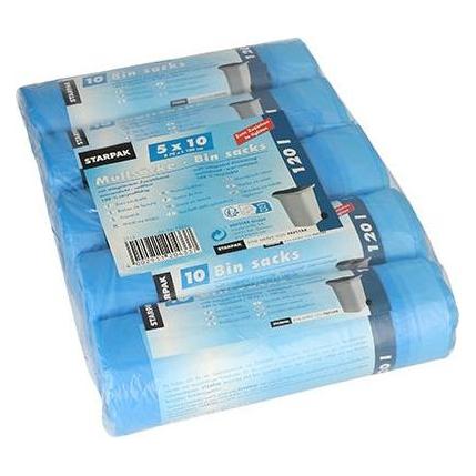 Papstar Mlls"cke HDPE, mit Zugband, 120 Liter, blau (120 l) (12433)