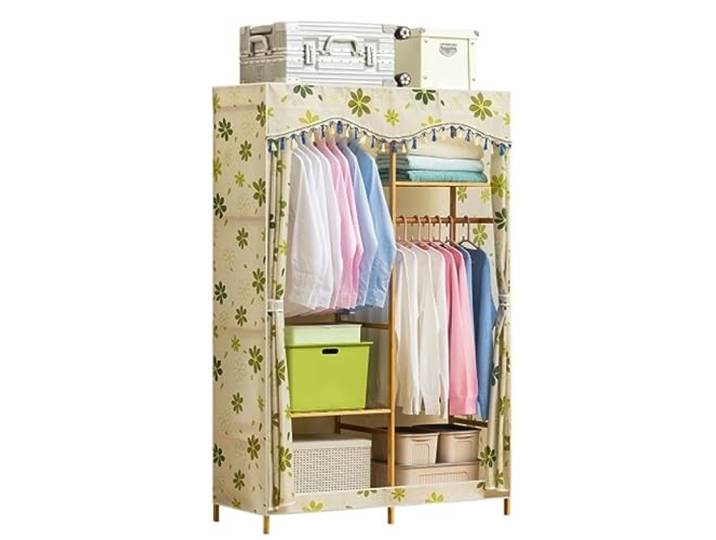 CVdrtyED Kleiderschrank Holz-Kombinationsschrank, Tragbares Regal, Stoffschrank, Aufbewahrungsorganisator, Oxford-Stoffe Schlafzimmer Organizer(Yellow,85 * 43 * 164cm)