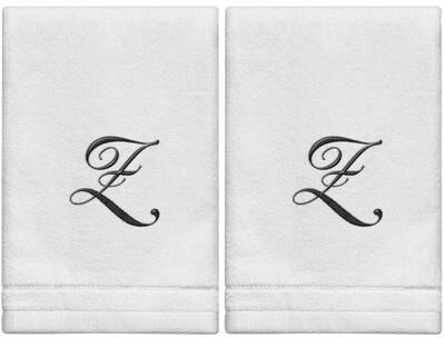 Creative Labs Scents White Monogrammed Initial Fingertip Towels with Black Embroidery
