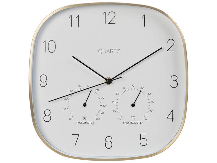 Wanduhr mit Thermo- und Hygrometer, Alu-Rahmen, gold, Ø 28,5 cm