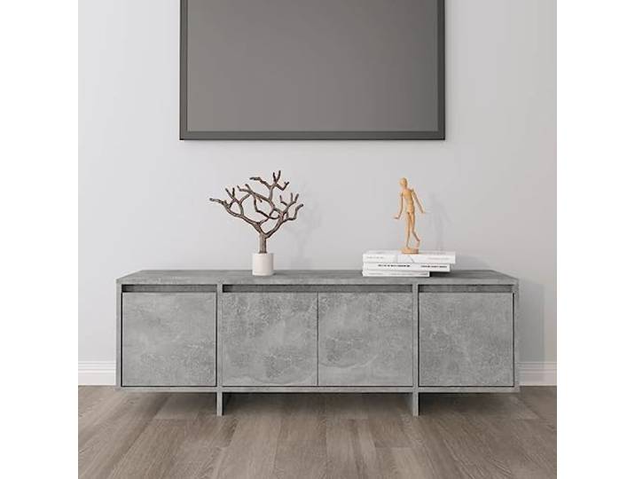Molumvel TV-Schrank 120x30x40,5 cm Lowboard aus Holzwerkstoff, Medienkonsole mit 4 Türen, Betongrau