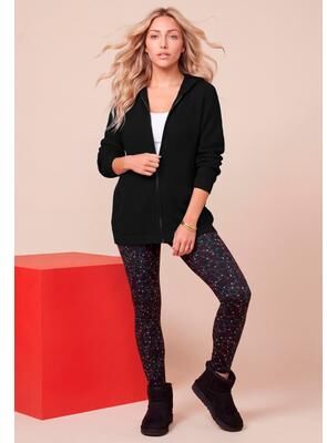 Plus Size Women's Plus Size Waffle Knit Zip-Front Relaxed Hoodie by Roaman's in Black (Size 1X) Zip Up Sweater