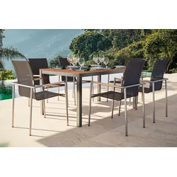 OUTFLEXX Garten-Essgruppe, natur/anthrazit, Edelstahl/Textilene/Teak, Ausziehtisch 150/200x90cm, 6 Diningsessel
