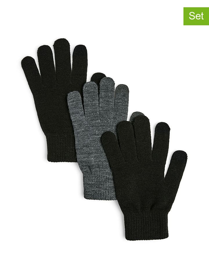 Pieces 3er-Set: Fingerhandschuhe in Schwarz/ Grau - onesize