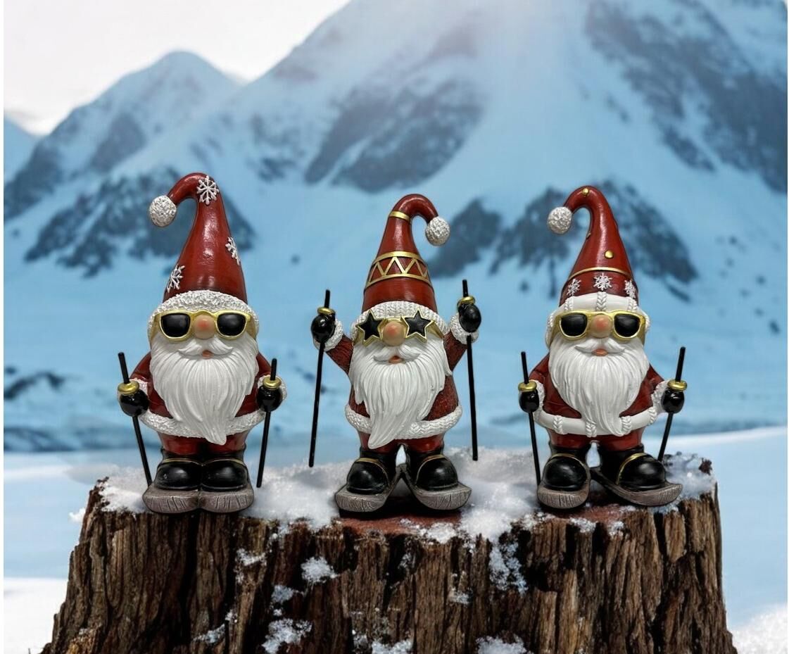 Weihnachtsfigur "Dameco Santa auf Ski 3-er Set", rot, Polyresin, Dekofiguren, Weihnachtsfigur rot Einheitsgröße