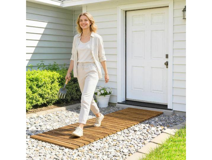 Outsunny Passerelle Bois 120x38cm Extérieur Enroulable Résistante