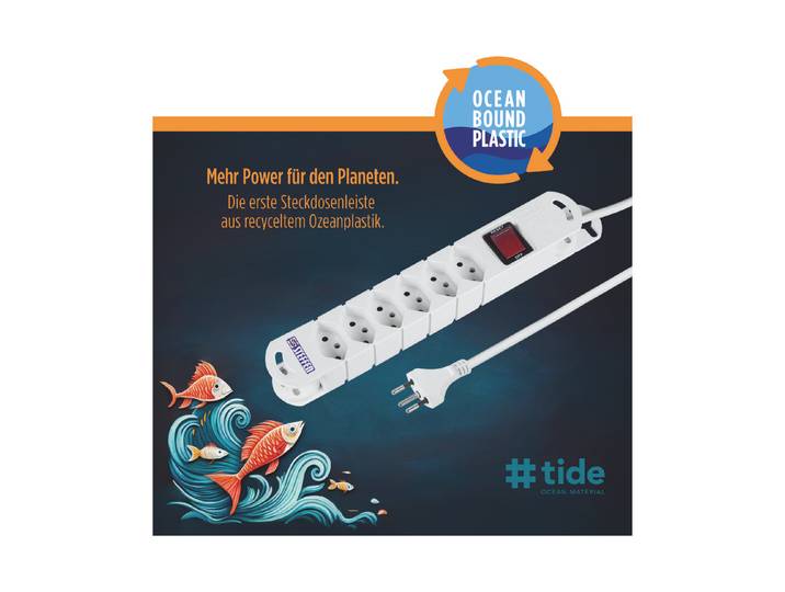 Steckdosenleiste Tide 6xT13 3m ws