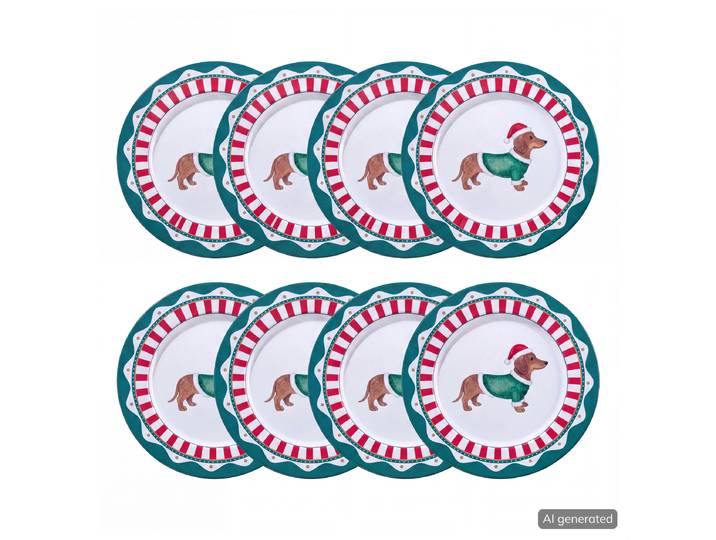 Teller Dackel 8er-Set Ø 33cm Grün/Grün