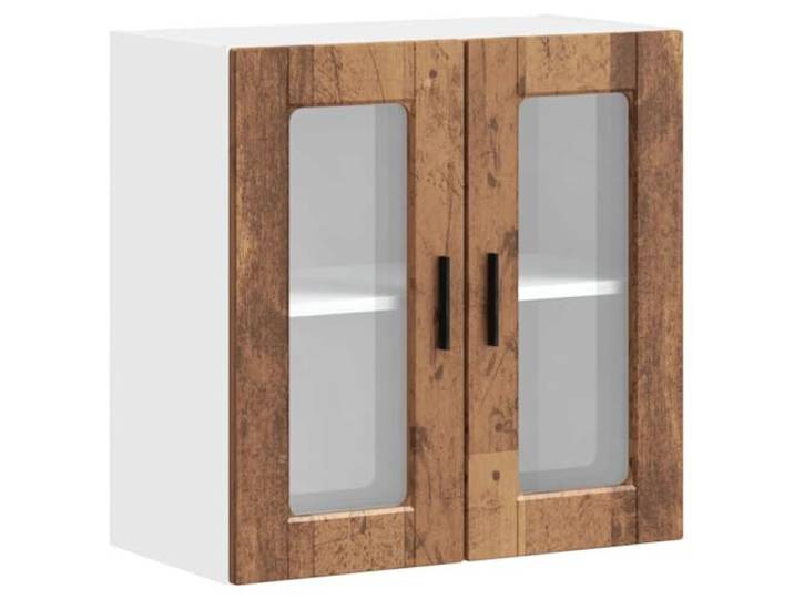 GPWERSDF Küchen-Hängeschrank mit Glastür Porto Altholz-Optik Wandmontage, Holzwerkstoff, Feuchtigkeitsbeständig, Pflegeleicht, Viel Stauraum
