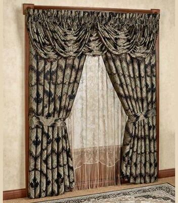 J Queen-Exclusives Fenmore Waterfall Valance Black 43 x 33, 43 x 33, Black