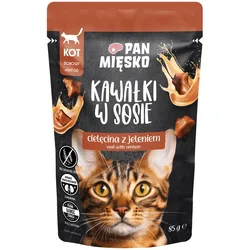 PAN MIĘSKO Stückchen in Soße – Kalbfleisch mit Wild 85g für Katzen