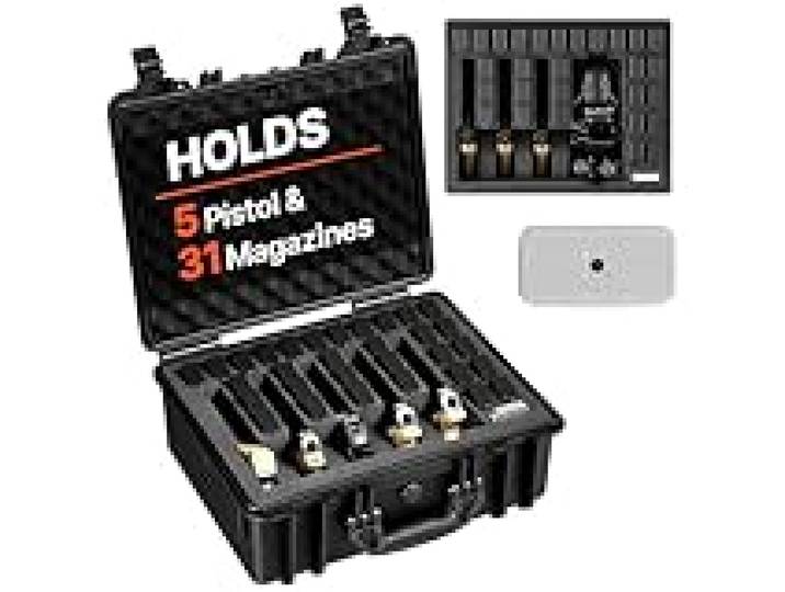 VEVOR Mallette Transport Arme, Valise à Pistolet avec Insert en Mousse XPE, Étui Rigide Étanche Capacité 5 Pistolets, pour Arme de Poing, Objectifs, Appareil Photo, 475x415x215 mm, Conforme TSA
