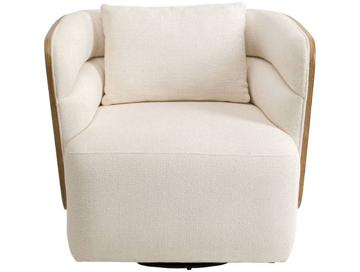 Fauteuil pivotant en polyester tressé crème et noyer