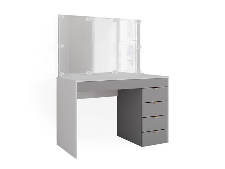 Vicco Schminktisch Elise, Weiß/Grau, 115 cm mit Spiegel und LED-Lichterkette, Weiß, Grau, 6 Fächer, Rechteckig,Rechteckig, 115x146.2x55 cm, Schlafzimmer, Schminktische