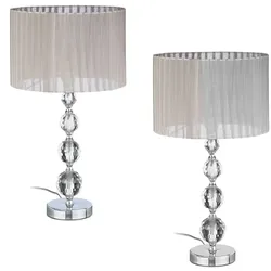 Relaxdays Tischlampe Kristalloptik 2er Set Grau,Silber