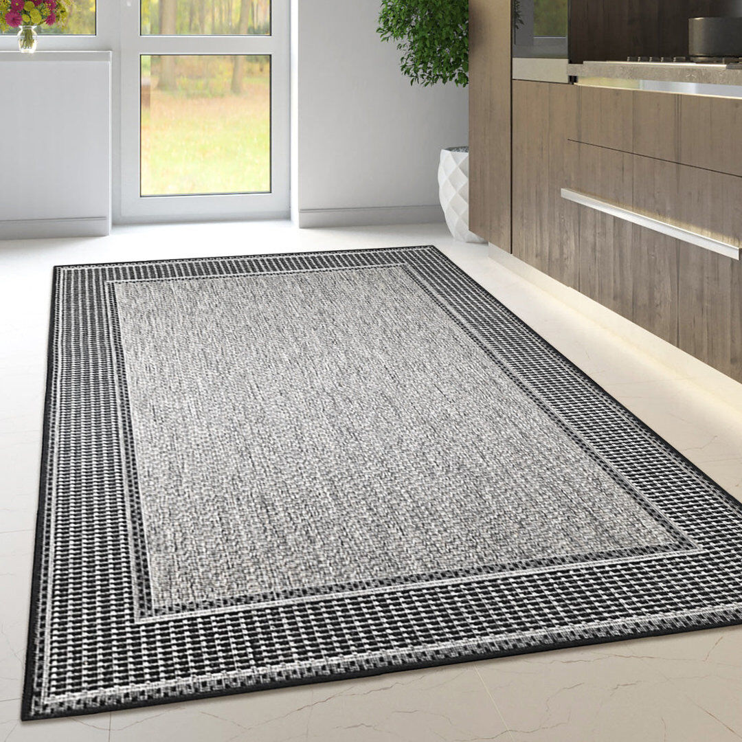 17 Stories Non Slip Border Rug Flat Weave Kitchen Living Room Carpet Grey Rectangle 200 x 280 cm