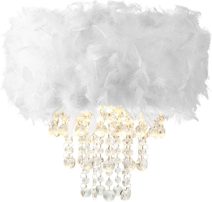 Mercer41 Contemporary Feather Pendant Light Shade with Transparent Acrylic Droplets White 36cm H X 32cm W X 32cm D