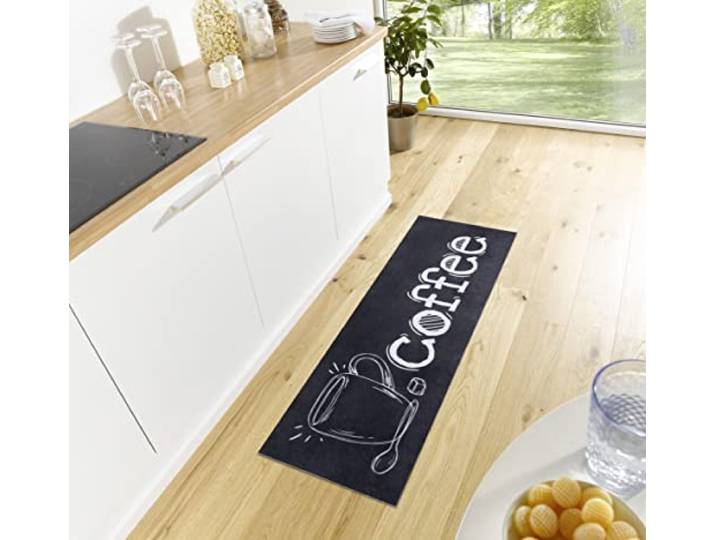 Hanse Home Cook & Clean Küchenläufer – Küchenteppich Kaffeemotiv Coffee Teppichläufer rutschfest Pflegeleicht Teppich Läufer für Küche, Flur, Eingangsbereich, Esszimmer – 50x150cm