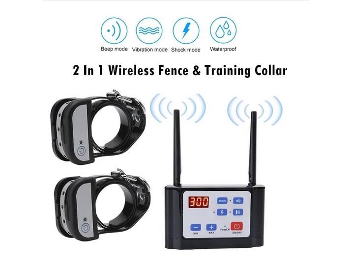 Collier de dressage sans fil 2 en 1 pour chien, barrière électrique anti-fuite, portée 300 m
