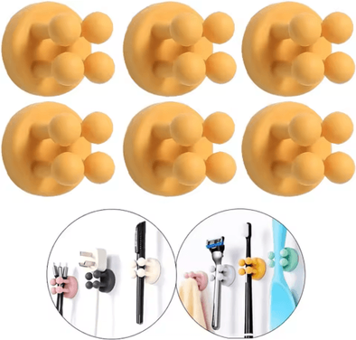 Inspire Picks Silicone Self Adhesive Toothbrush Holder Waterproof Multi Function Wall Hook For Bathroom Organization yellow 6pcs