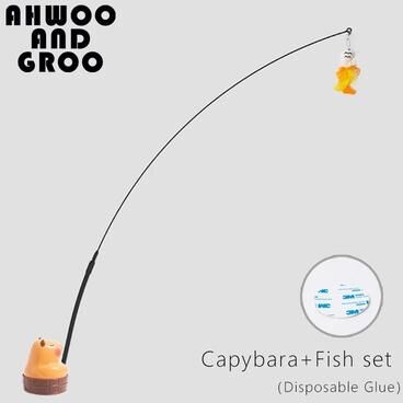 Uplift Essentials "Capybara & Bird Interactive Teaser Plush ""Pounce & Chase"" Wand With Jingle Bell glue Fish"