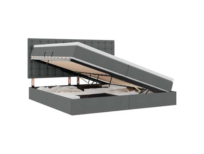 KKgypkn Stauraumbett Kunstleder 200x200 cm mit Matratze, Dunkelgrau, seitlich geöffnetes Stauraumbett mit hydraulischem Liftmechanismus, modernes Design mit schwarzem Rahmen, Betthöhe