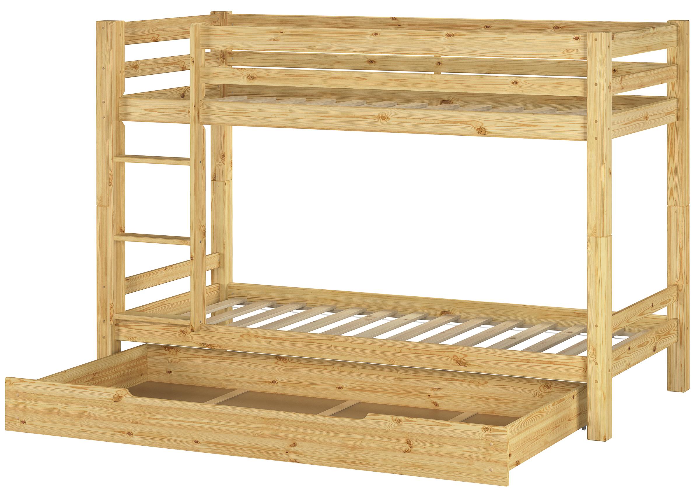 Stockbett Etagenbett Kinderzimmer Kiefer Zubehör wählbar 90x200 Kinderbett V-60.09-09Rollrost und Bettkasten inkl.