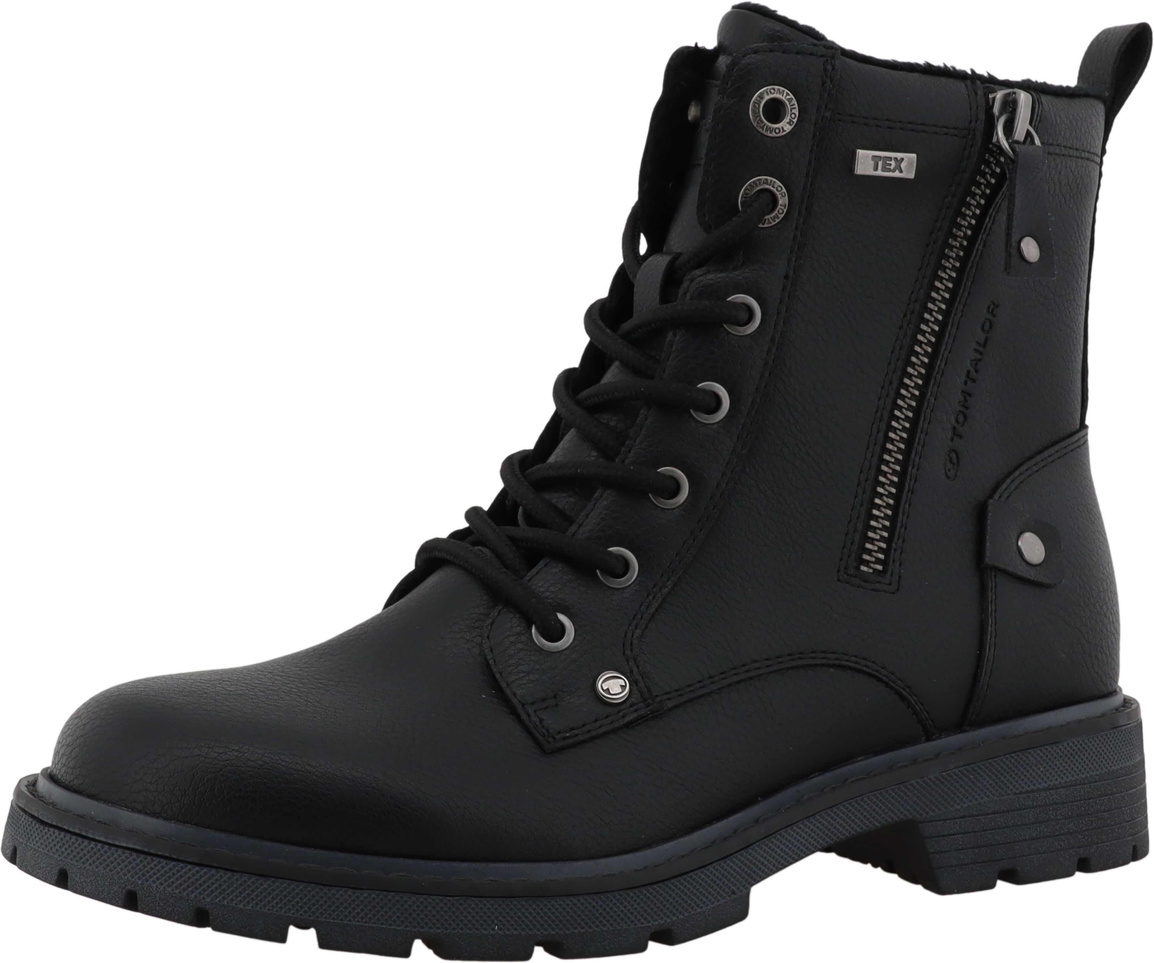 Schnürboots TOM TAILOR, Damen, Gr. 42, wärmend, schwarz, Lederimitat, Schuhe Schnürboots, Workerboots, Hiking Boot mit Blockabsatz schwarz 42, wärmend