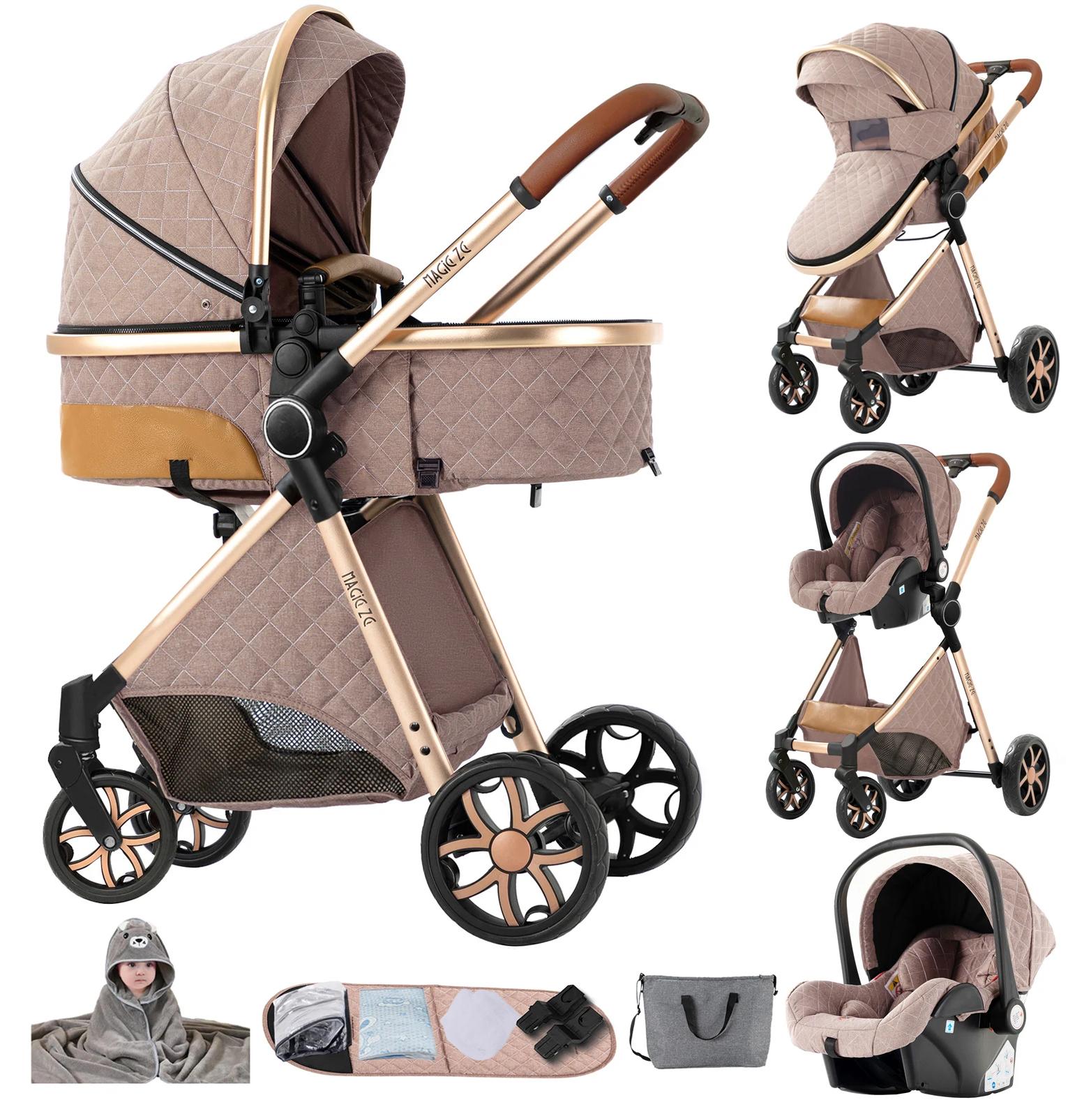 3-in-1-Baby-Kinderwagen - Kombikinderwagen mit Babywanne und Babyschale - Faltbar - Belastbarkeit über 20 kg - - Khaki