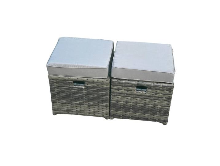 Fimous Hocker Polyrattan 2-teilig, Dunkelgrau, Metall, Kunststoff, Glas, 40x34x40 cm, Gartenmöbel, Gartensessel, Gartenhocker