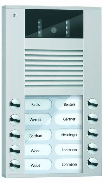 Video-Außenstation mit 130-Grad-Kamera Serie AVE mit 10 Klingeltasten (rechts-/linksbündig), AP silber TCS AVE14103-0010