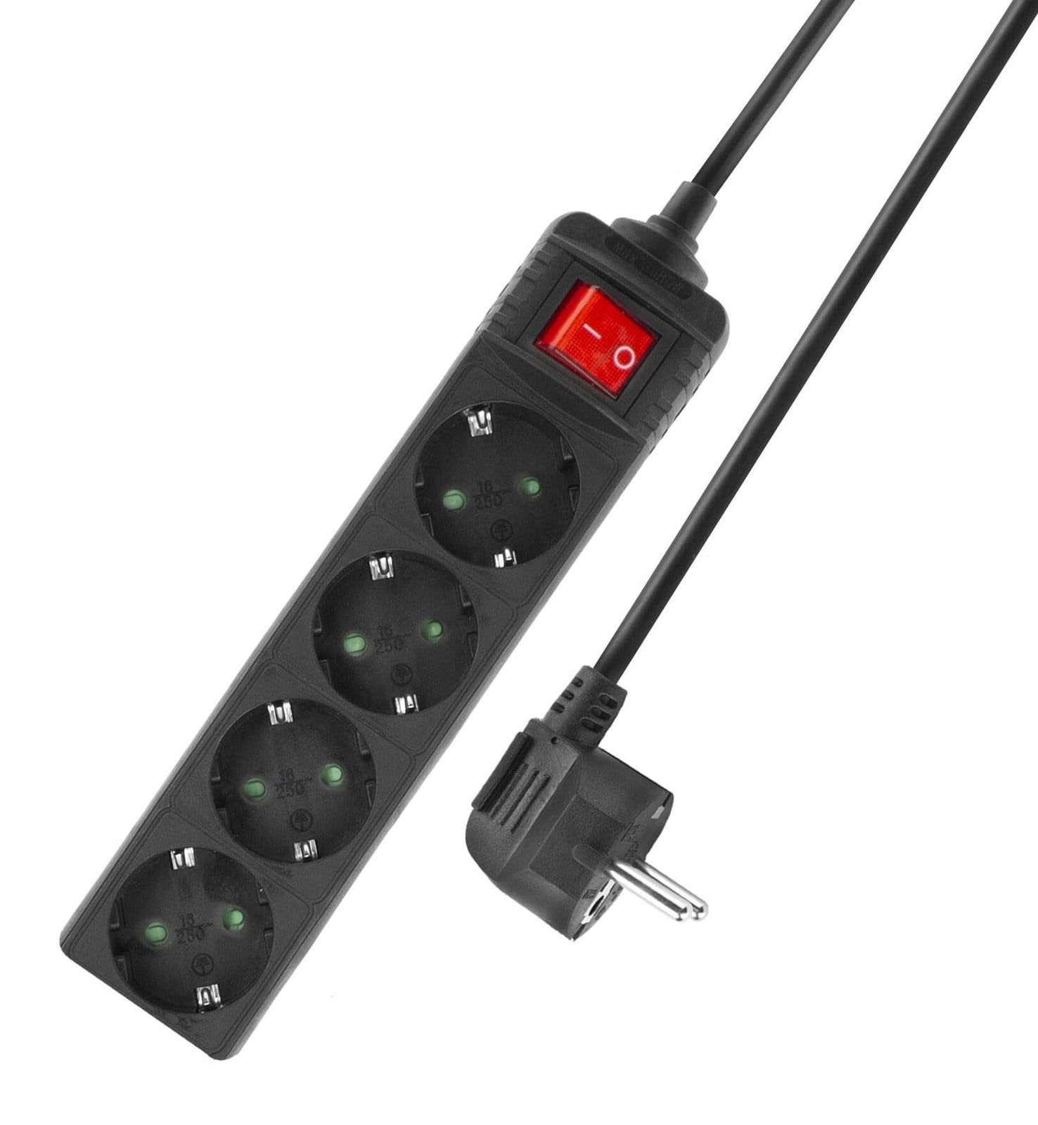 ACT stekkerdoos met verlichte schakelaar, 4 stopcontacten, 2 meter, zwart, model AC2440