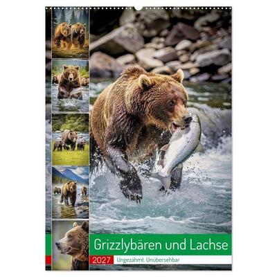 Grizzlybären und Lachse (Wandkalender 2027 DIN A2 hoch), CALVENDO Monatskalender
