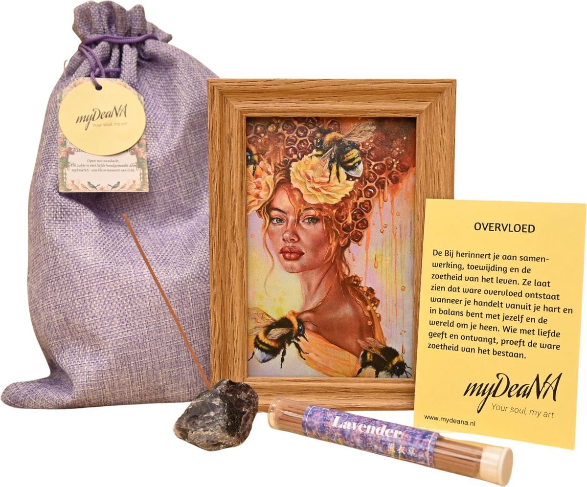 myDeaNA Zakje Overvloed Spiritueel Cadeauset met Mini Artprint, Amethist Wierookhouder en Wierook