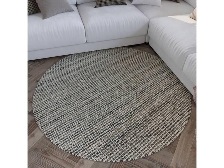 Teppich WECON HOME Hamptons FOURTEEN , grau (grau braun), H:10mm Ø:200cm, Kunstfaser, Schurwolle, Teppiche, Teppich, Fasermix, Kurzflor, Wohnzimmer, Schlafzimmer, elegant, Karo-Muster