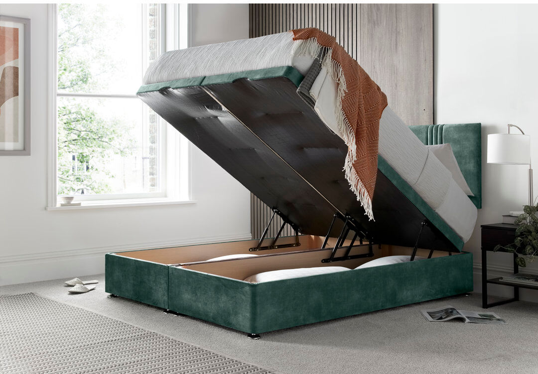 17 Stories New Empire Conistan Upholstered Ottoman Storage Bed with Panel Headboard & Gas Lift Emerald Kingsize (5')
