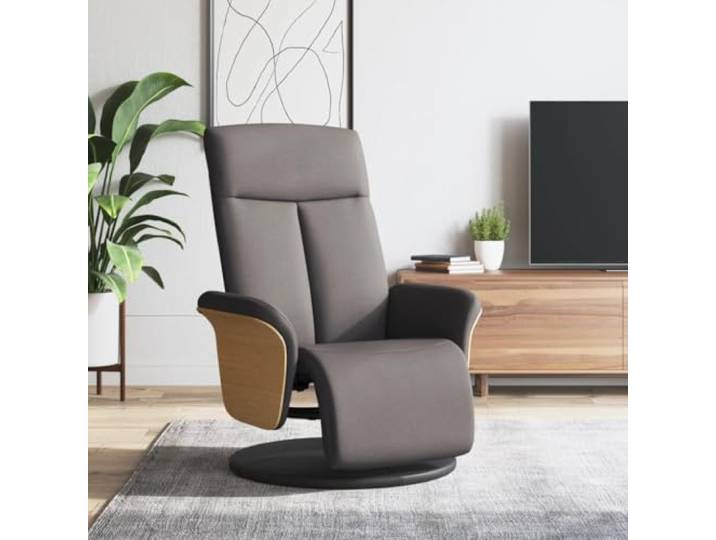 Sessel, neigbar, Stoff, Taupe, mit Fußstütze, um 360 Grad drehbar Rückenlehne verstellbar 105 – 125 °, drehbar 360 °, gepolsterter Sitz, atmungsaktiver Stoff, Rahmen aus Holz und Metall