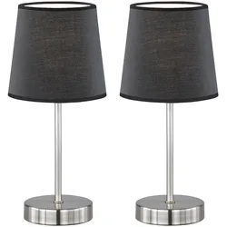 Tischleuchten Wohnzimmer Nachttischlampe Leselampe Tischlampe schwarz, Textil, Metall nickel matt, 1x E14,DxH 14x32 cm, 2er Set