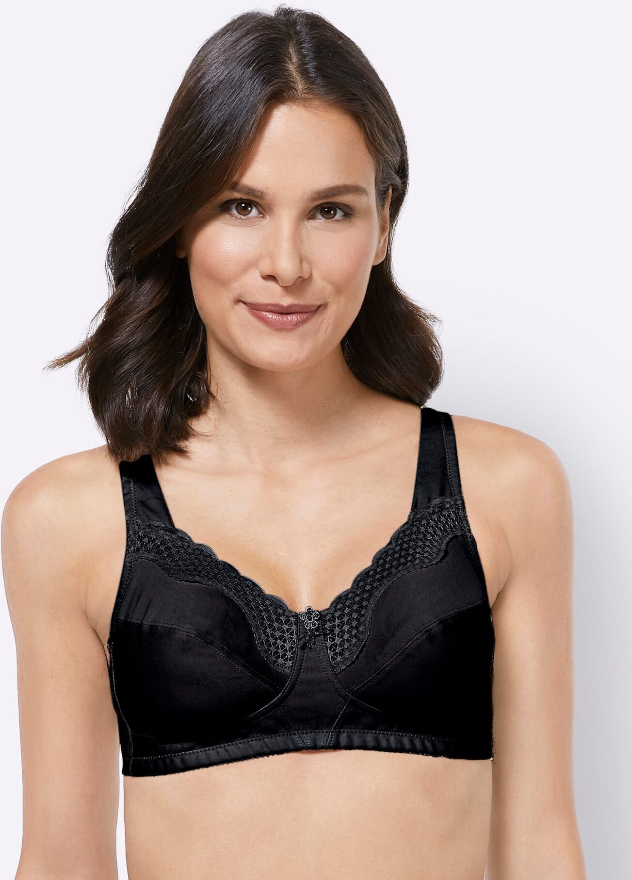 Bügelloser BH, Damen, Gr. 95, Cup F, schwarz, 60% Baumwolle, 35% Polyamid, 5% Elasthan, BHs Bügelloser BH schwarz 95, Cup F