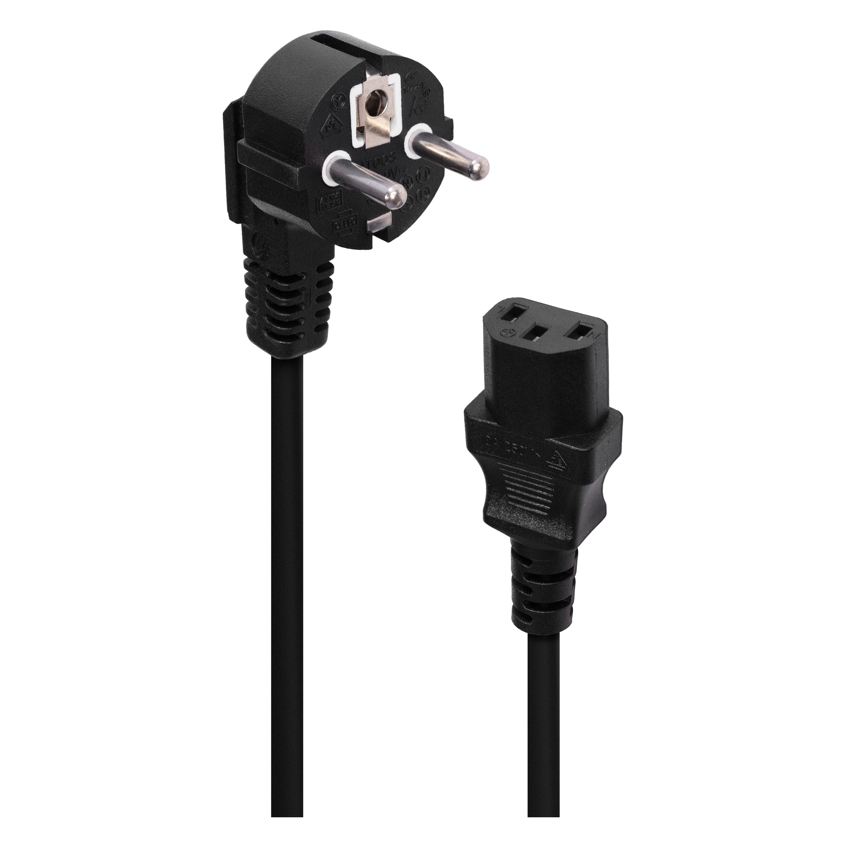 Fuj Tek CEE 7/7 - C13 Stromkabel mit abgewinkeltem Stecker, schwarz, 2m (2 m) (JT008-ST3-Black-2m)