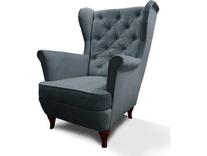 Fauteuil Chesterfield gris foncé avec pieds en bois