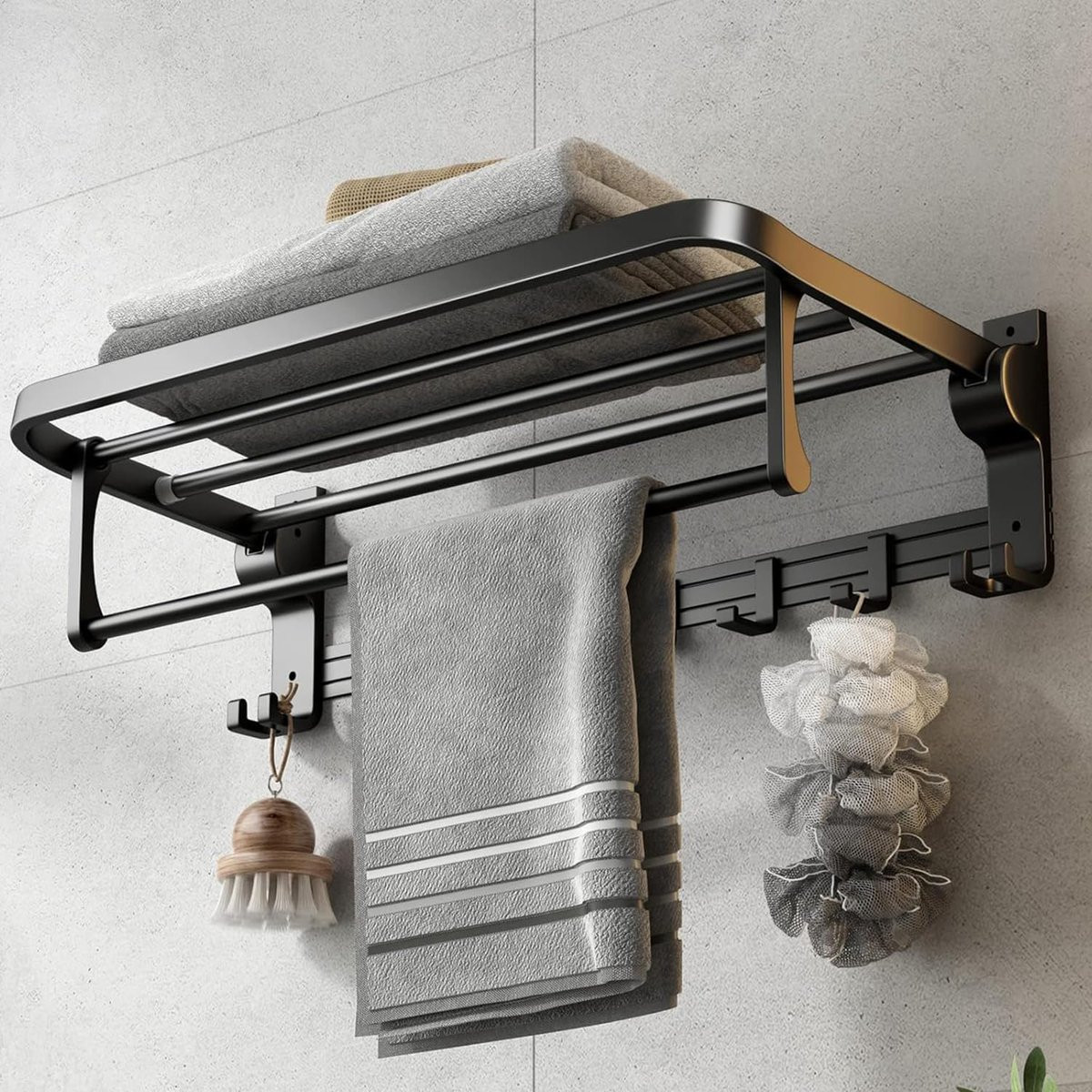 Zwarte handdoekhouder zonder boren voor badkamer en keuken