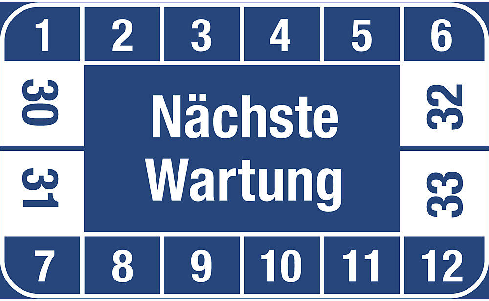 kaiserkraft Nächste Wartung, LxH 40 x 25 mm, VE 10 Stk, blau, 30 - 33