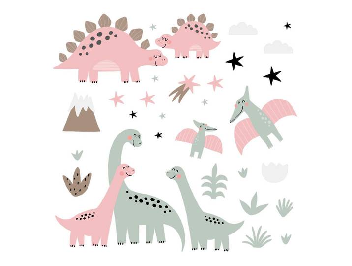 Wallfluent Wandaufkleber 100x160cm - Dinosaurier wilde Vegetation, Mehrfarbig, Kunststoff, Rechteckig, 100x160x0.1 cm, Tapeten & Wandverkleidungen, Wandtattoos & Sticker, Wandtattoos