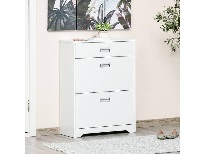 HOMCOM Meuble à Chaussures 2 Tiroirs 70x29x92cm Blanc