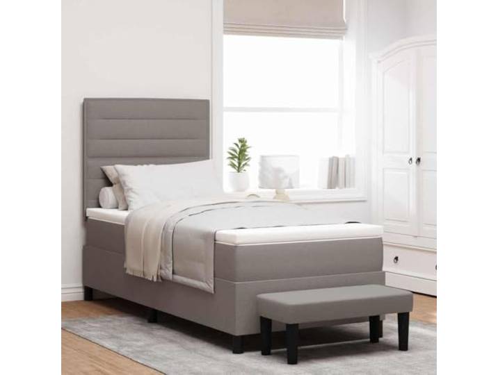 Boxspringbett mit Kopfteil taupe 90 x 200 cm Stoff Matratze 90 x 200 cm, mittlere Festigkeit, 2 Ebenen des Kopfteils, aus technischem Holz, 140 kg, Reinigung des Gewebes