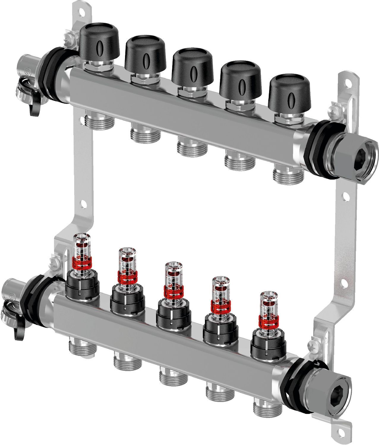 Distributeur de circuit de chauffage Uponor Vario S 1086540 en acier inoxydable, FM 4 x 3/4 Eurocone, en tant que distributeur complet