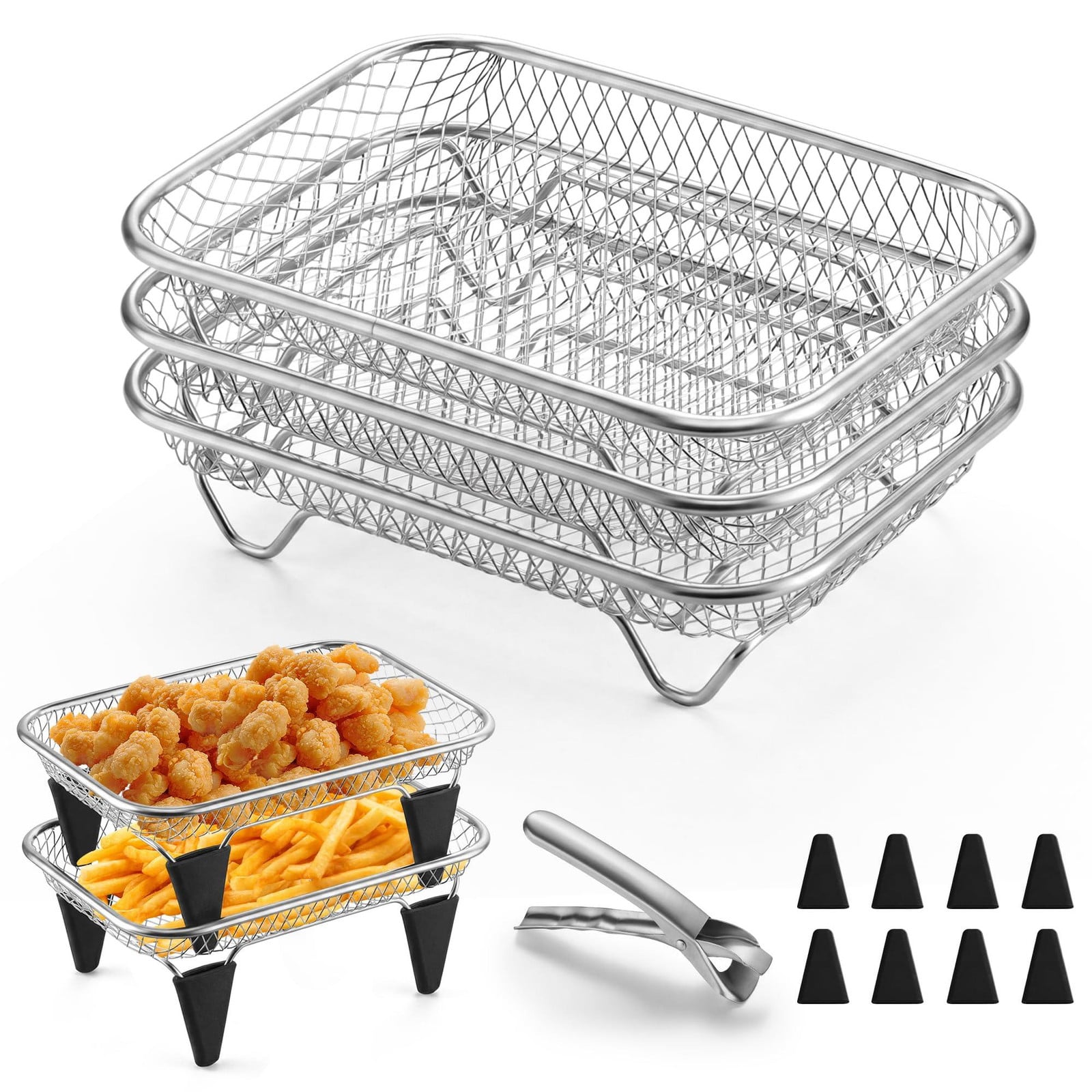 Selius 3-delige roestvrijstalen accessoires voor heteluchtfriteuse, rechthoekig